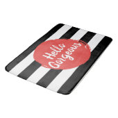 赤いペンキのこんにちは豪華な白黒ストライプの バスマット (アングル)