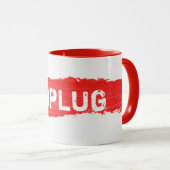 赤いペンキのマグカップにUNPLUGの文字 マグカップ (正面右)