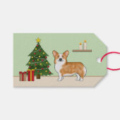 赤いペンブローカウェルシュコーギーの犬とクリスマスツリー ギフトタグ (正面(横))