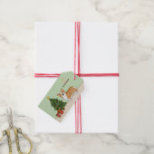 赤いペンブローカウェルシュコーギーの犬とクリスマスツリー ギフトタグ (より糸付き)