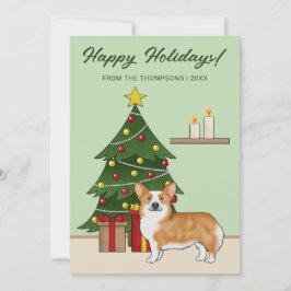 赤いペンブローカウェルシュコーギーの犬とクリスマスツリー シーズンカード
