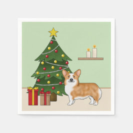 赤いペンブローカウェルシュコーギーの犬とクリスマスツリー スタンダードカクテルナプキン