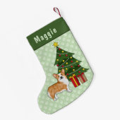 赤いペンブローカウェルシュコーギーの犬とクリスマスツリー スモールクリスマスストッキング (裏面 (吊り時))