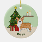 赤いペンブローカウェルシュコーギーの犬とクリスマスツリー セラミックオーナメント (裏面)