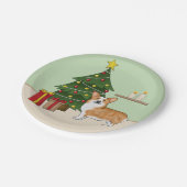 赤いペンブローカウェルシュコーギーの犬とクリスマスツリー ペーパープレート (アングル)