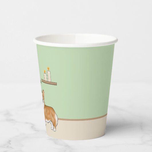 赤いペンブローカウェルシュコーギーの犬とクリスマスツリー 紙コップ (左)