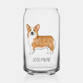 赤いペンブロークウェルシュコーギーかわいい犬と名前をカスタムする ガラス缶 (正面)