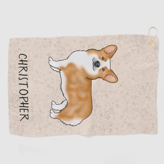 赤いペンブロークウェルシュコーギーかわいい犬と名前をカスタムする ゴルフタオル (横)