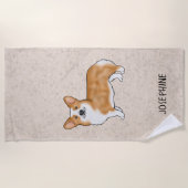 赤いペンブロークウェルシュコーギーかわいい犬と名前をカスタムする ビーチタオル (正面)