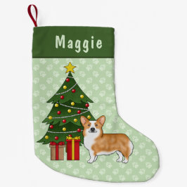 赤いペンブロークウェルシュコーギードッグとクリスマスツリー スモールクリスマスストッキング