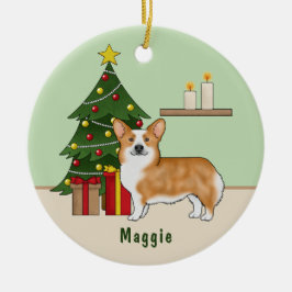 赤いペンブロークウェルシュコーギードッグとクリスマスツリー セラミックオーナメント