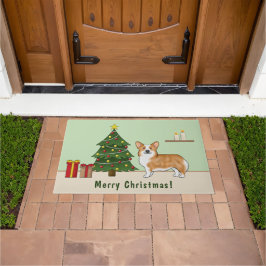赤いペンブロークウェルシュコーギードッグとクリスマスツリー ドアマット