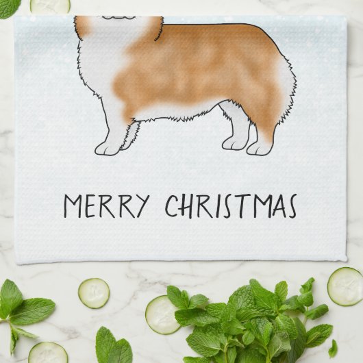 赤いペンブロークウェルシュコーギーブルーウィンタークリスマス キッチンタオル (折り畳み)