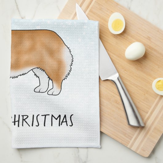 赤いペンブロークウェルシュコーギーブルーウィンタークリスマス キッチンタオル (四つ折り)