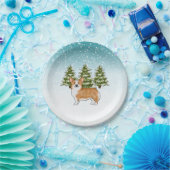 赤いペンブロークウェルシュコーギーブルーウィンタークリスマス ペーパープレート (パーティー)