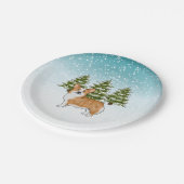 赤いペンブロークウェルシュコーギーブルーウィンタークリスマス ペーパープレート (アングル)