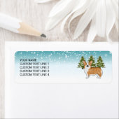 赤いペンブロークウェルシュコーギーブルーウィンタークリスマス ラベル (インサイチュ)