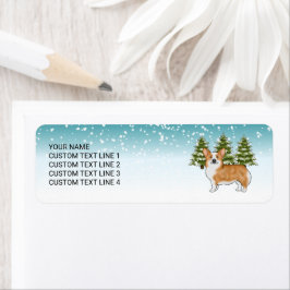 赤いペンブロークウェルシュコーギーブルーウィンタークリスマス ラベル