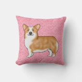 赤いペンブロークウェルシュコーギー愛ハートパターンピンク クッション (正面)