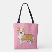 赤いペンブロークウェルシュコーギー愛ハートパターンピンク トートバッグ (裏面)