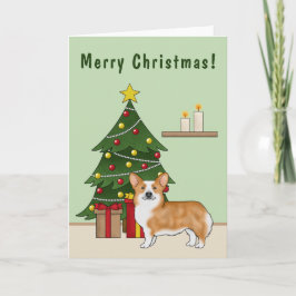 赤いペンブロークウェルシュコーギー犬とクリスマスツリー カード