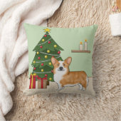 赤いペンブロークウェルシュコーギー犬とクリスマスツリー クッション (ブランケット)