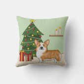 赤いペンブロークウェルシュコーギー犬とクリスマスツリー クッション (裏面)