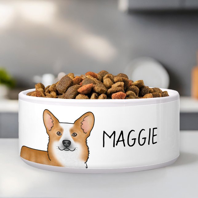 赤いペンブロークウェルシュコーギー犬の頭と名前をカスタムする ボウル (クリエイターアップロード済み)