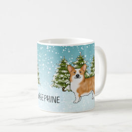 赤いペンブロークウェルシュコーギー 冬の森 クリスマス コーヒーマグカップ