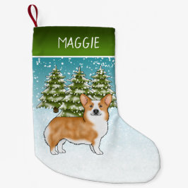 赤いペンブロークウェルシュコーギー 冬の森 クリスマス スモールクリスマスストッキング
