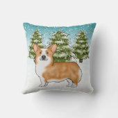 赤いペンブロークウェルシュコーギー 青い冬のクリスマス クッション (裏面)