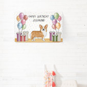 赤いペンブロークウェルシュコーギ パステルカラーで幸せな誕生日 横断幕 (インサイチュ)