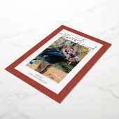 赤いホイルのギンガムサンクスギビング家族の写真 箔シーズンカード (回転した状態)