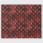 赤いホイルの輝きが美しいクリスマスツリーのグリッター ラッピングペーパー (フラット)