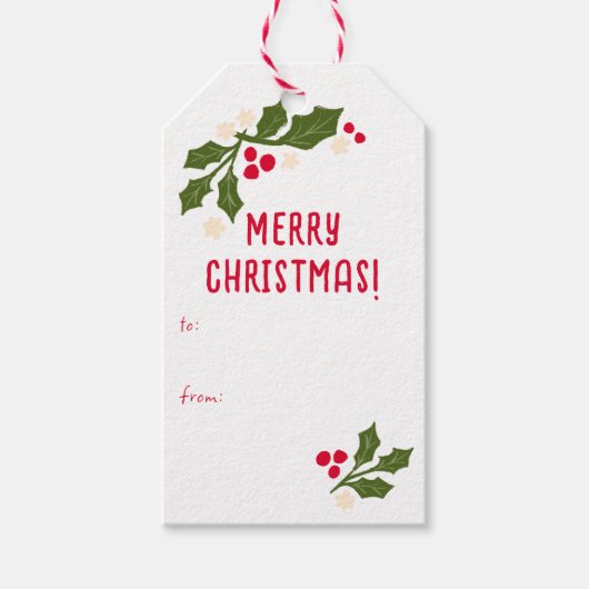 赤いホタテのタイルのクリスマススプリッグ ギフトタグ (正面)