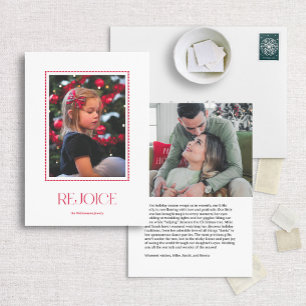 赤いホタテ縁どルRejoice Christmas写真カード シーズンカード
