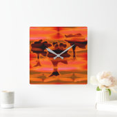 赤いホットツリーの幽霊、ウルトラオレンジの上のクリップアート スクエア壁時計 (ホーム)