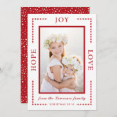 赤いホッ縁どプ・ジョイ・ラブクリスマスモダンの写真 シーズンカード (正面/裏面)