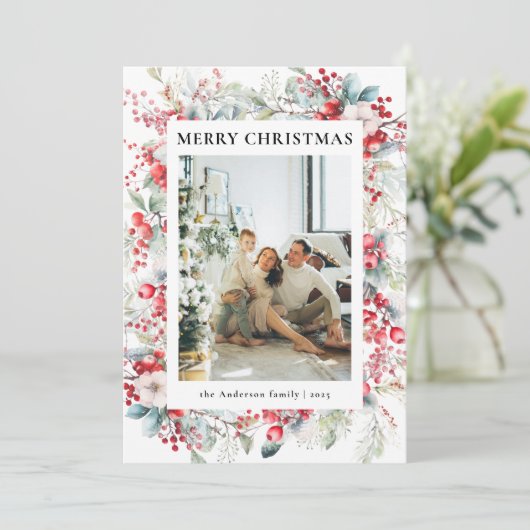 赤いホリエレガントーベリーのクリスマスファミリー写真 シーズンカード (スタンド正面)