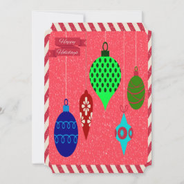 赤いホリデーオーナメントとキャンディケーンのグリーティング シーズンカード