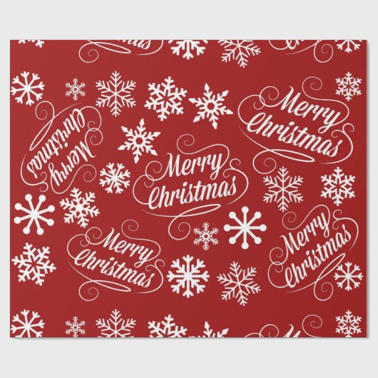 赤いホリデースノーフレーク陽気なクリスマスギフトラップ ラッピングペーパー (フラット)