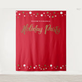 赤いホリデーパーティーの企業のゴールドの背景 タペストリー (正面)