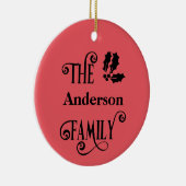 赤いホリパーソナライズされたーの家族の名前クリスマス セラミックオーナメント (右)