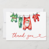 赤いホリモダンークリスマスサンタ赤ちゃんシャワー サンキューカード (正面)
