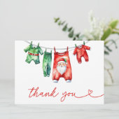赤いホリモダンークリスマスサンタ赤ちゃんシャワー サンキューカード (スタンド正面)
