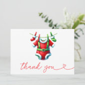 赤いホリモダンークリスマスサンタ赤ちゃんシャワー サンキューカード (スタンド正面)