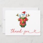 赤いホリモダンークリスマスサンタ赤ちゃんシャワー サンキューカード (正面)