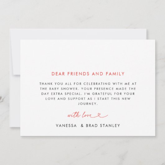 赤いホリモダンークリスマスサンタ赤ちゃんシャワー サンキューカード (裏面)