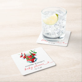 赤いホリモダンークリスマスサンタ赤ちゃんシャワー スクエアペーパーコースター