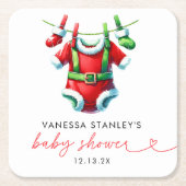 赤いホリモダンークリスマスサンタ赤ちゃんシャワー スクエアペーパーコースター (正面)